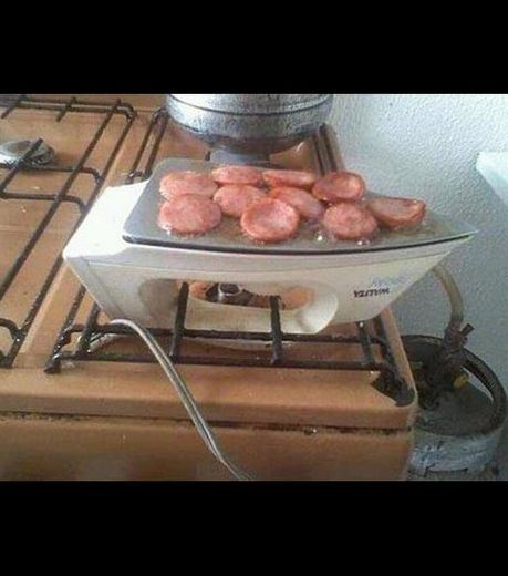 An iron acting as a frying pan