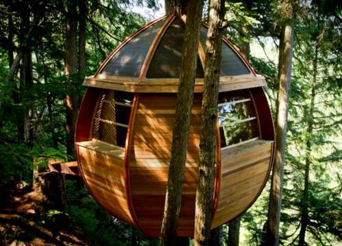 A wooden log cabin house
