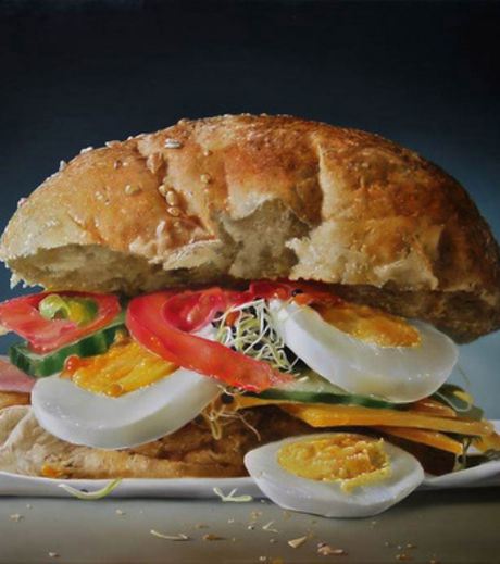 A Hyper-Realistic Painting Of A Burger