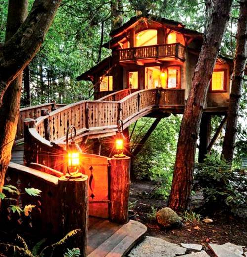 A wooden log cabin house