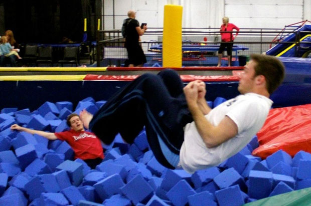 This man is not jumping on his friend