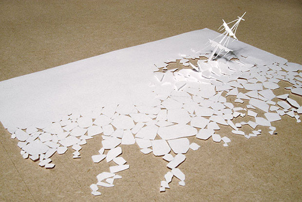 A sinking ship made of paper