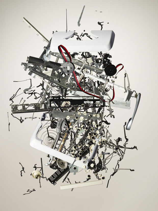 Disassembled parts of a typewriter