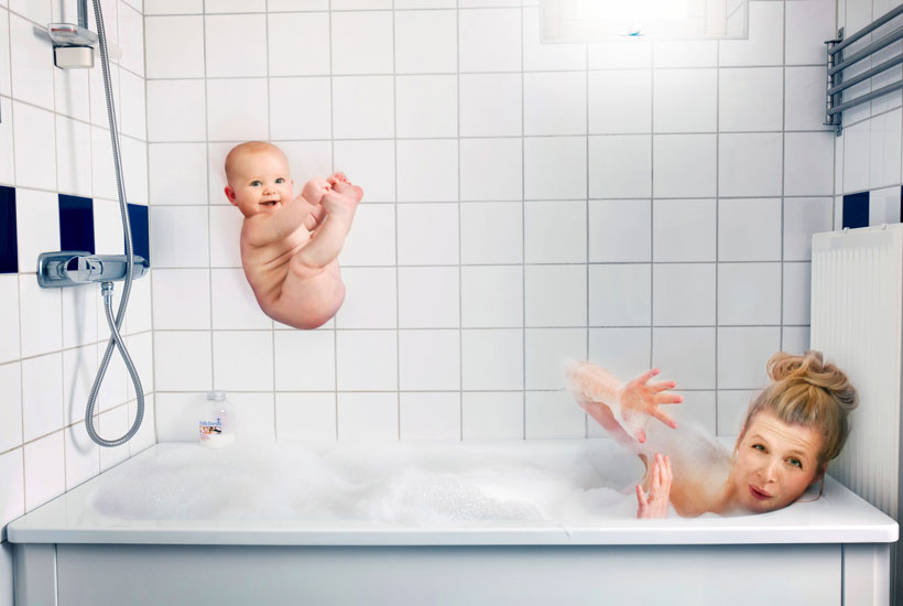 baby jumping into the tub