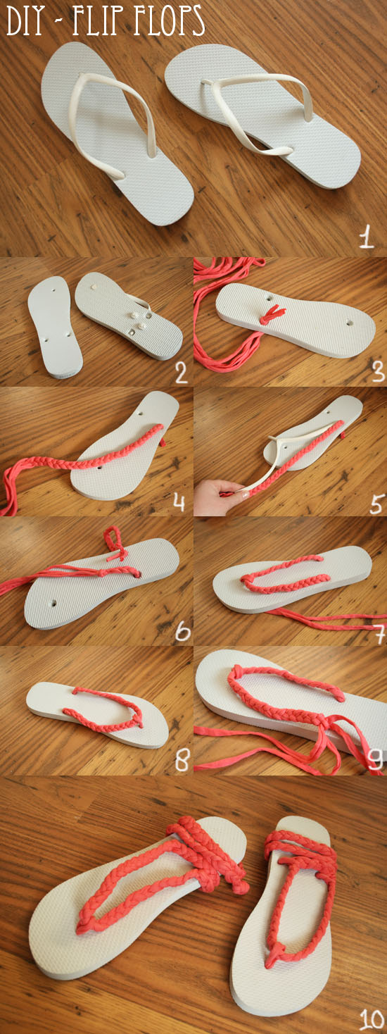 8. Personalize your flip-flops with cords used to make friendship bracelets
