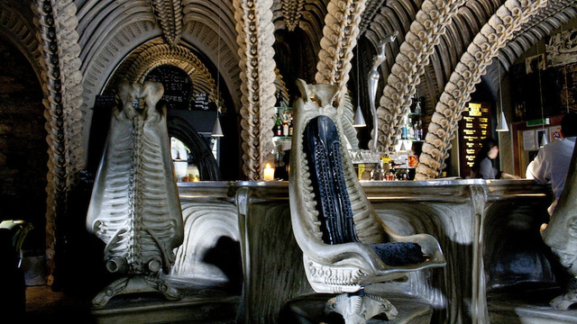 Two bars that reflect the themes of Alien, creation of Hans Ruedi Giger, Switzerland