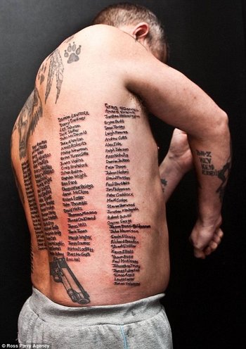 british ex-soldier tatooed with all 232 of his comrades