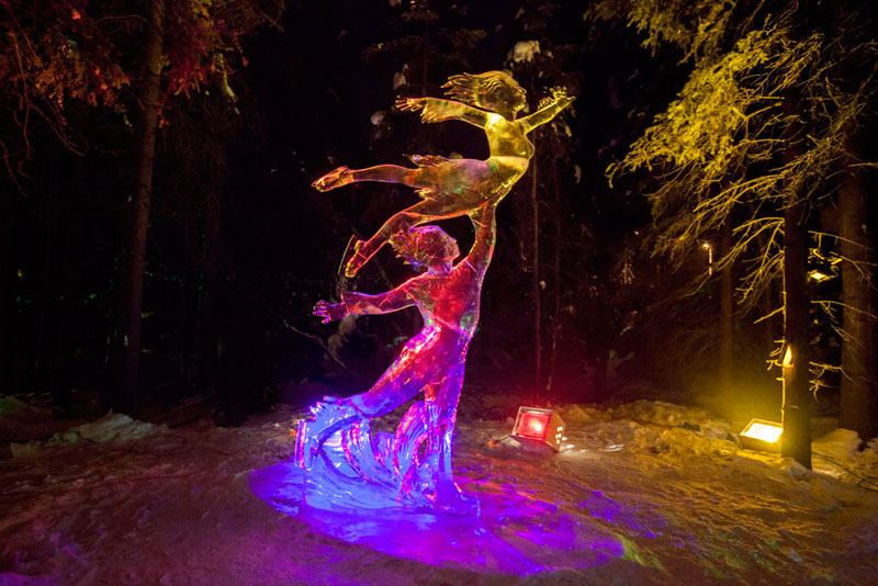 dancing couple ice sculpture made from single ice block