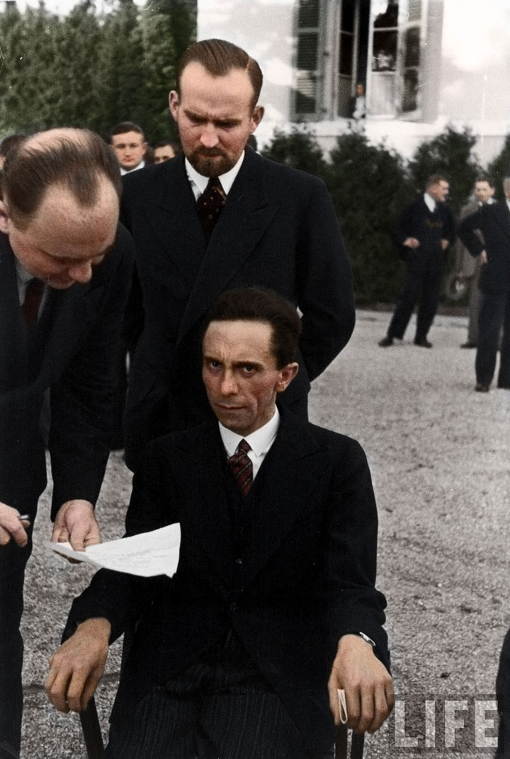 Joseph Goebbels looking suspiciously towards photographer Alfred Eisenstaedt after discovering that he was a Jew, 1933
