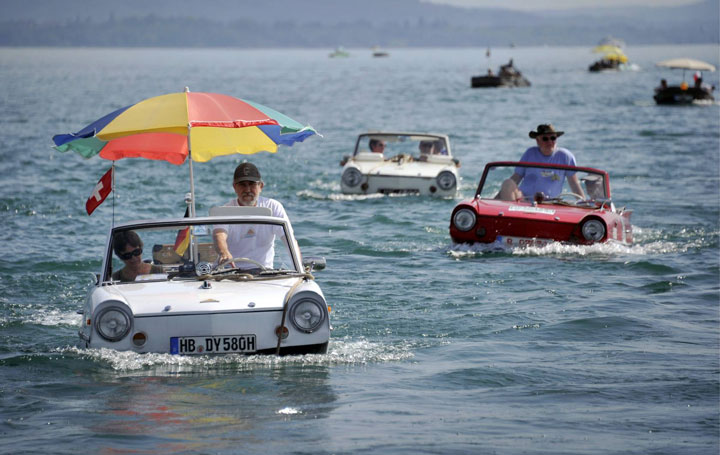 In this small amphibious car in Switzerland