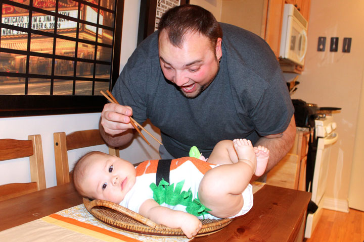 The sushi baby will be eaten alive by her father