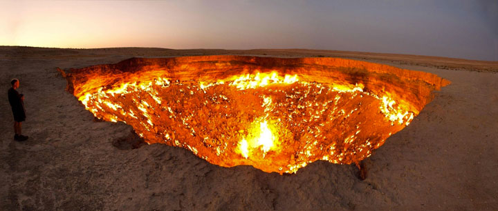 Crater Darvaza, nicknamed ''the gate of hell'', Turkmenistan-The Top 15 Most Impressive/strange Craters On the surface of Earth-