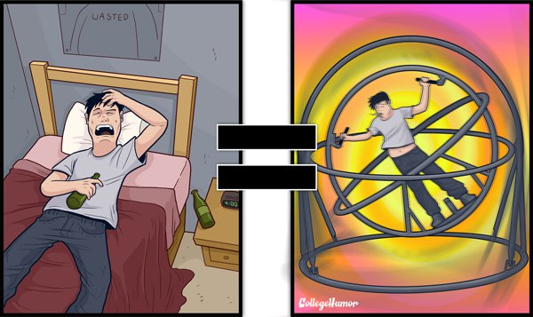 bed is a centrifuge-Series Of Hilarious Illustrations Shows How Alcohol Impairs Your Judgment-