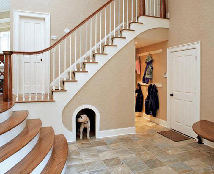 A niche dog house under the stairs-Furniture Designs To Make Your Apartment An Animal paradise-10