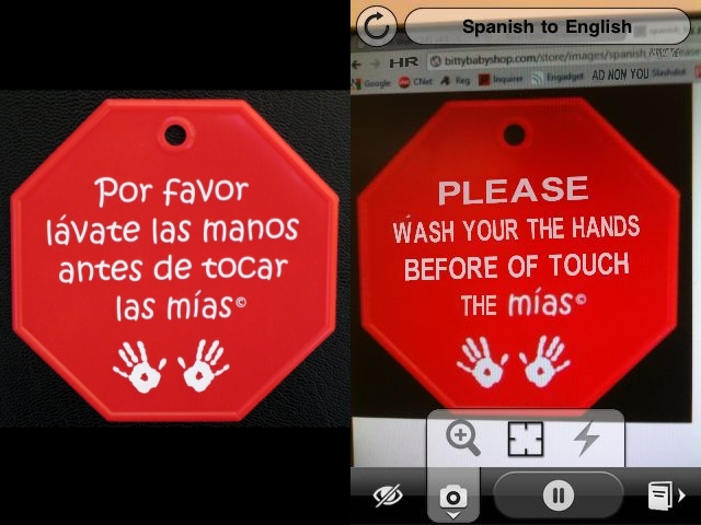 Word Lens app hands sign