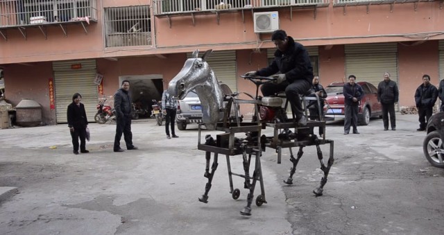 A Chinese Man Makes A Mechanical Horse To Walk In The Street-