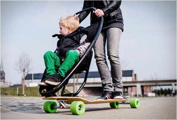 Longboardstroller, a stroller-skateboard combined-