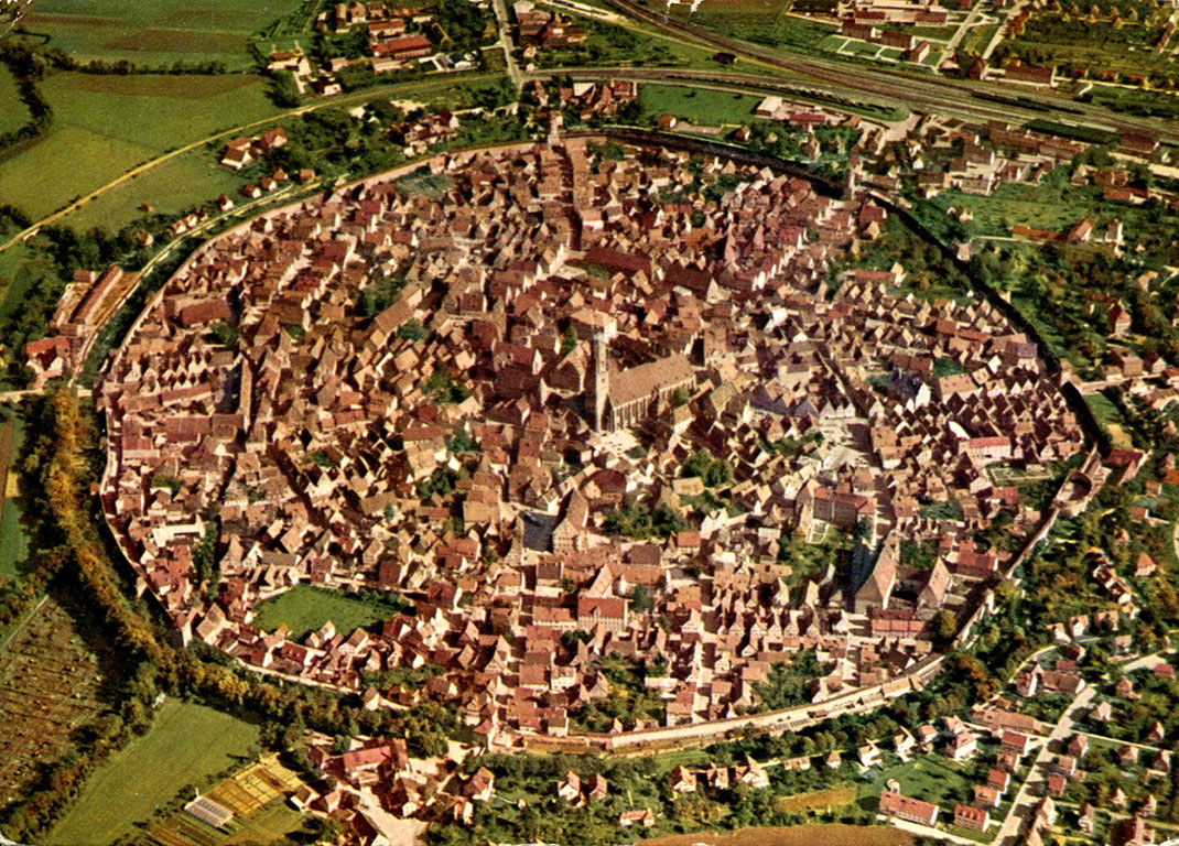 The German town of Nördlingen, built on the crater of a meteorite dates back 14 million years