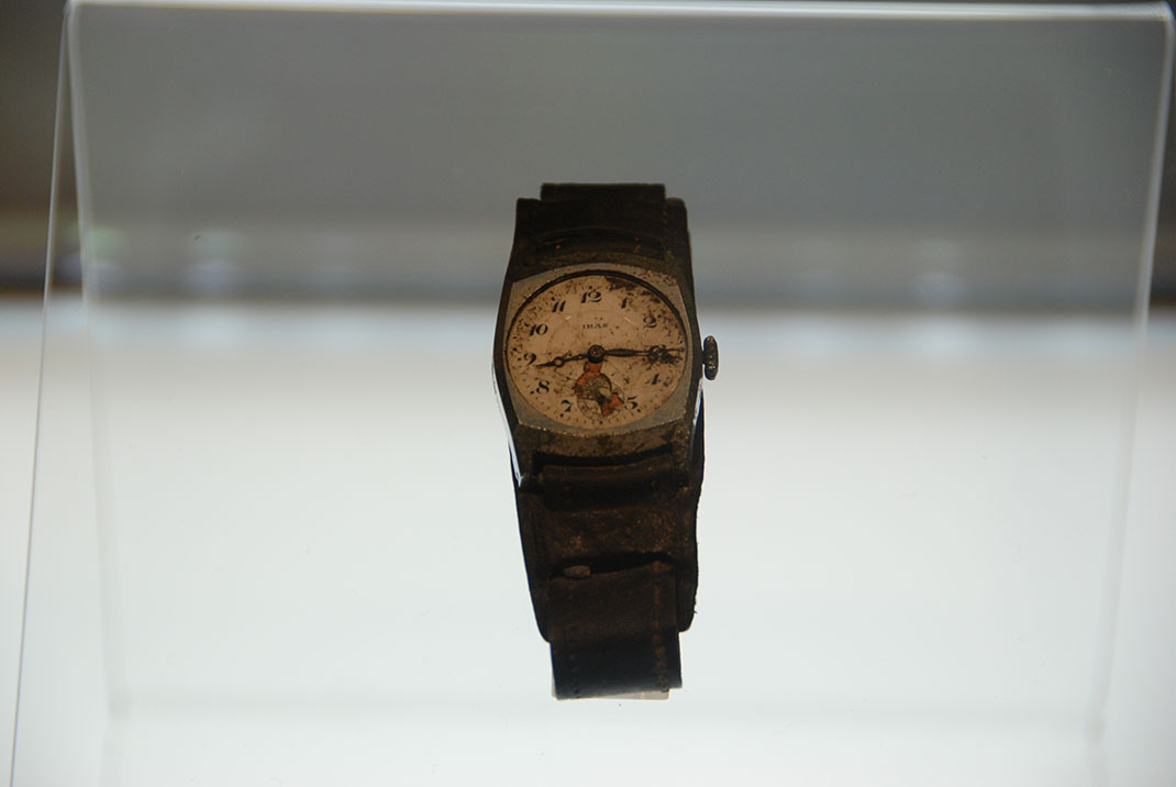 A watch belonging to the Japanese Akito Kawagoe. It stopped at 8:15, the exact time of the explosion of the nuclear bomb in Hiroshima August 9, 1945.