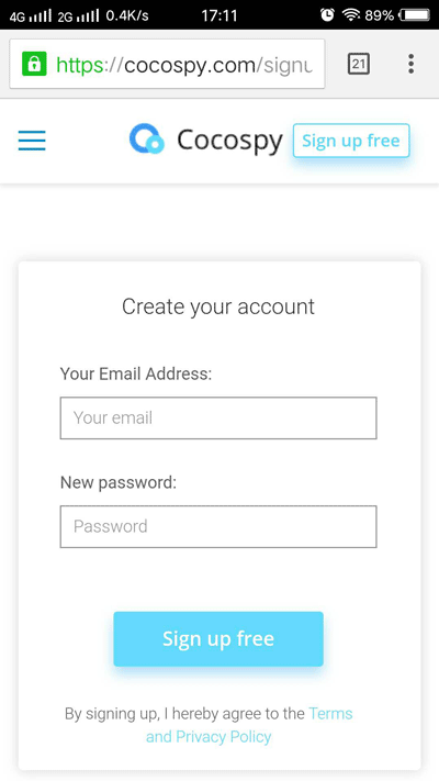 Cocospy sign up1
