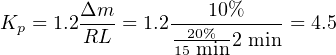 Kp = 1.2Δm--= 1.2----10%---- = 4.5
        RL       1520%min2 min
