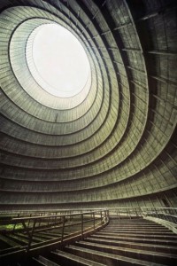 A cooling tower in a power plant