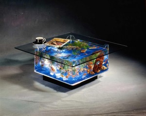Aquarium within glass table