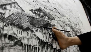 A Chinese Artist Uses Only His Feet and Mouth To Draw Beautiful Paintings-2