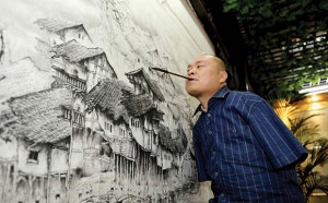 A Chinese Artist Uses Only His Feet and Mouth To Draw Beautiful Paintings-4