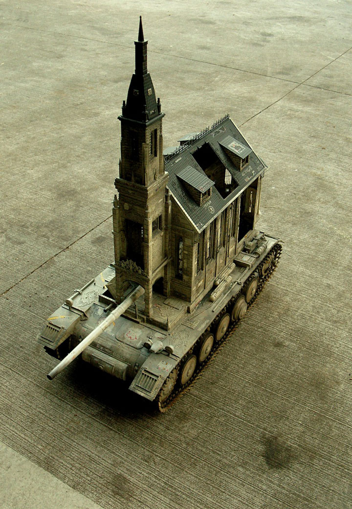 An Artist Superimposes The World Of War With That Of Religion By Making church-Tanks-3