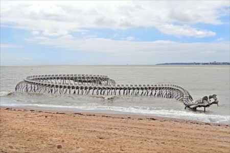 A Giant Aluminium Made Skeleton Of Serpent On the Beach of Loire, France-12
