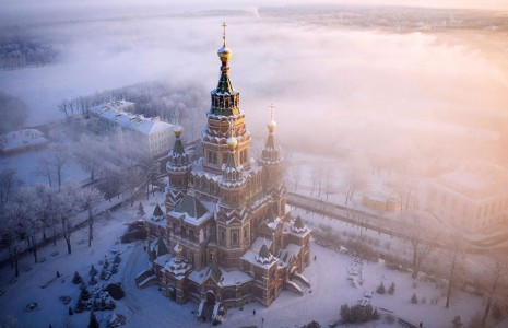 St. Peter & Paul Cathedral, Peterhof, Russia-21 Most Beautiful Places Photographed By Drones Where Overflight Is Illegal Today-5