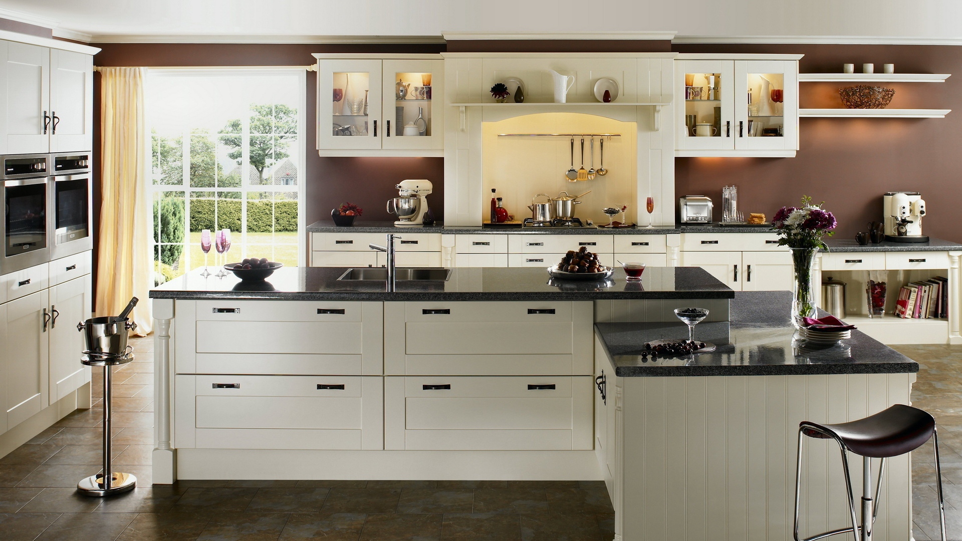 Matted Green And White Kitchen