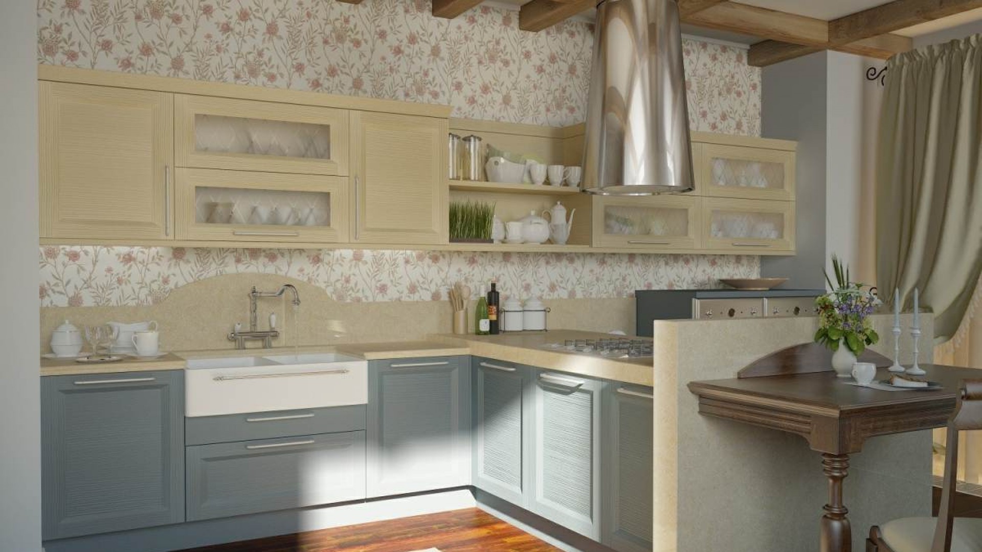 kitchen design with wallpaper