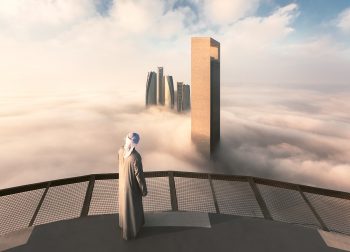 Skyscraper in fog in Dubai