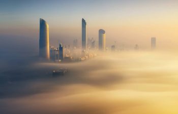 Skyscraper in fog in Dubai
