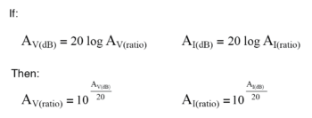 equations used for converting voltage or current gains