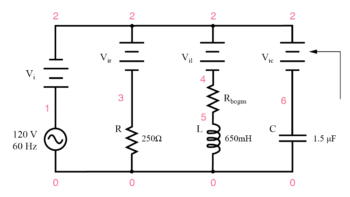 example parallel RLC spice circuit