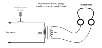 null detector for ac bridge made from audio headphones