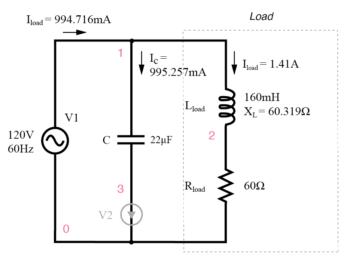 parallel capacitor corrects lagging power factor inductive load