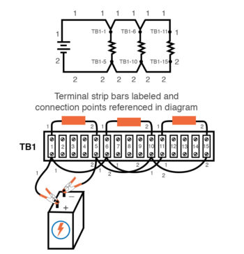 terminal strip bars labeled connection points referenced